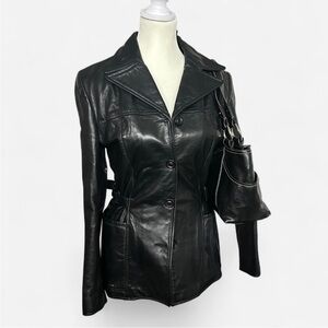 RUDSAK 2000s Vintage Black Leather Jacket – Adjustable Waist, Snatched Fit🖤